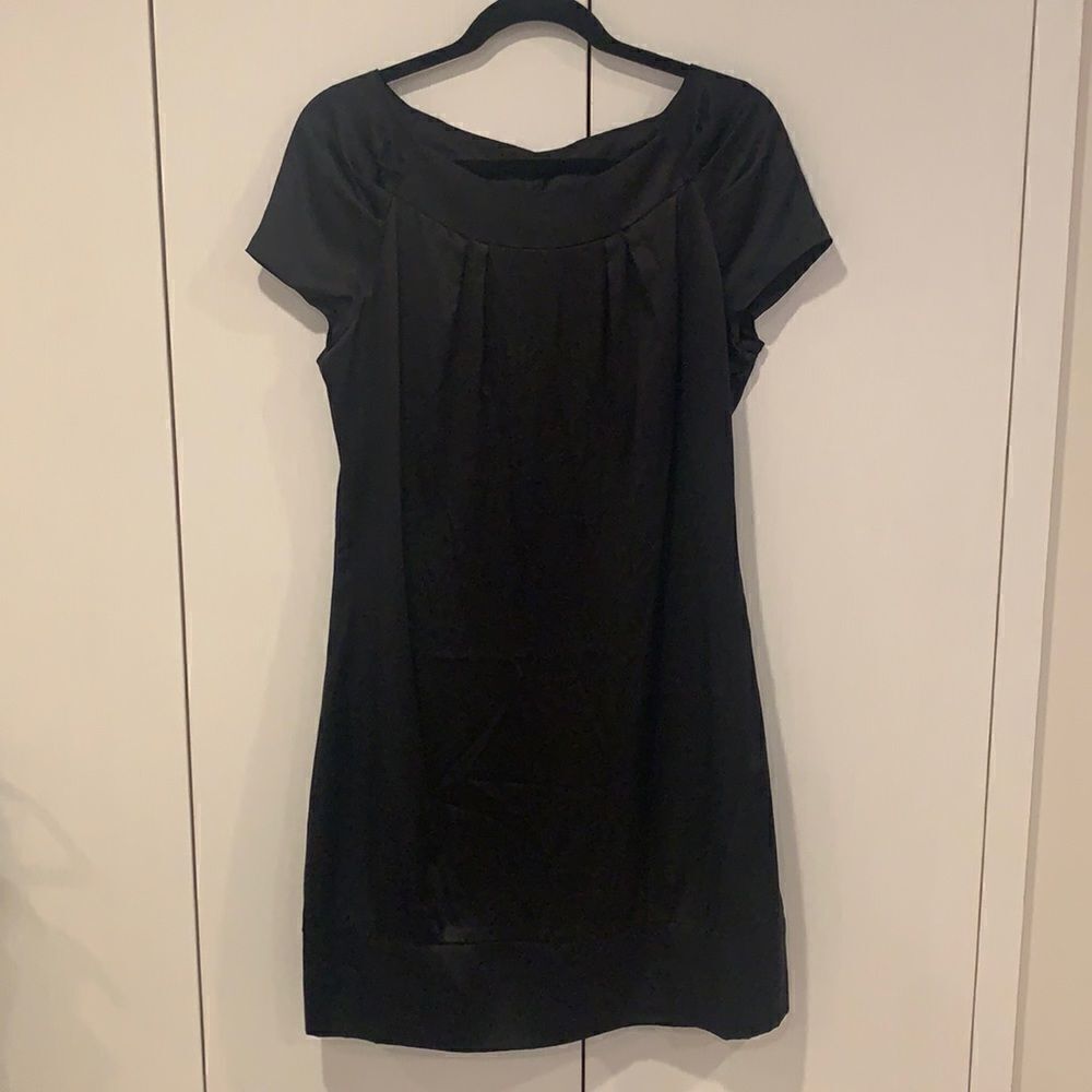 Satin open back black dress